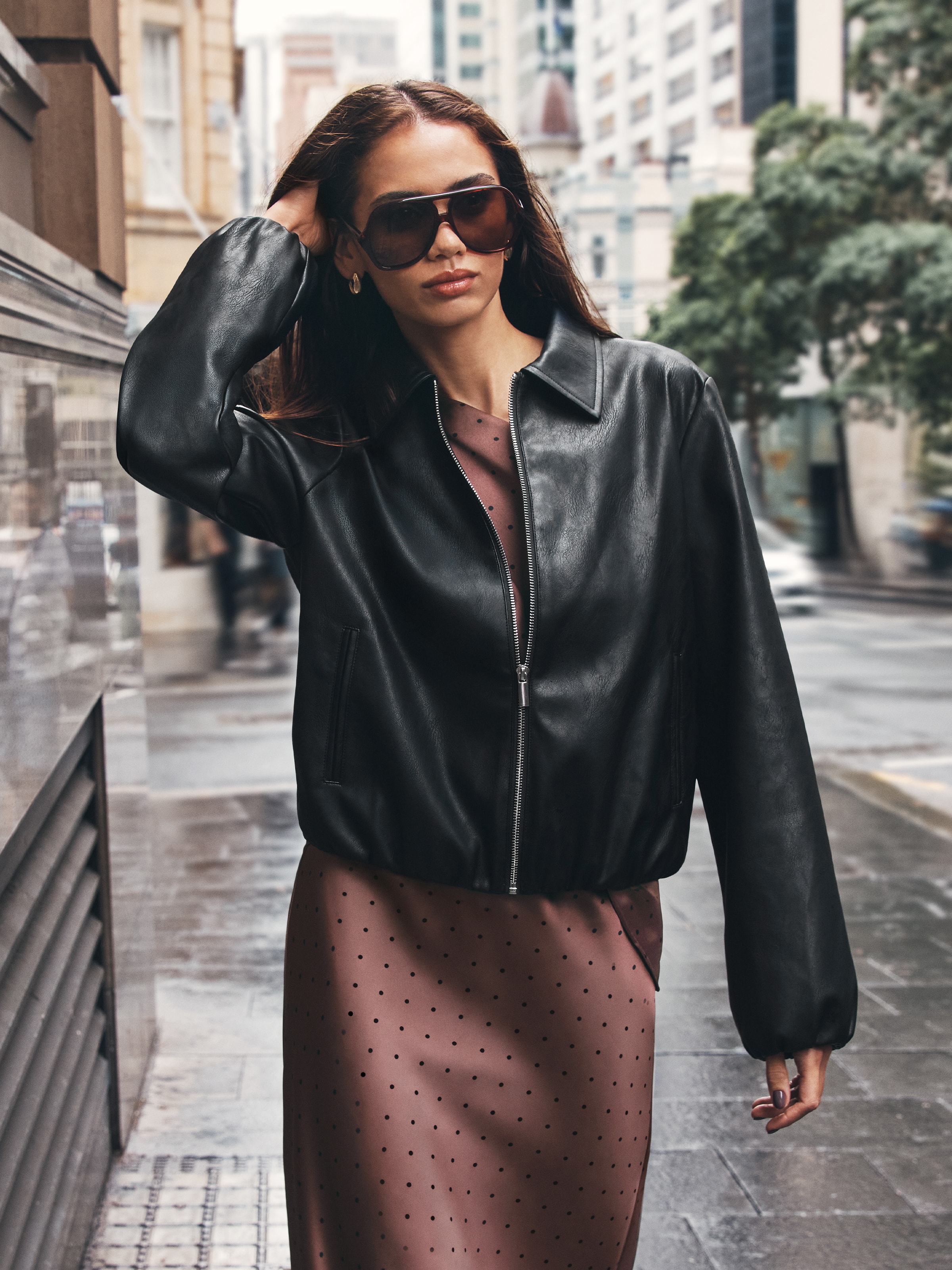 Spinning Around Faux Leather Bomber Jacket - Portmans Online