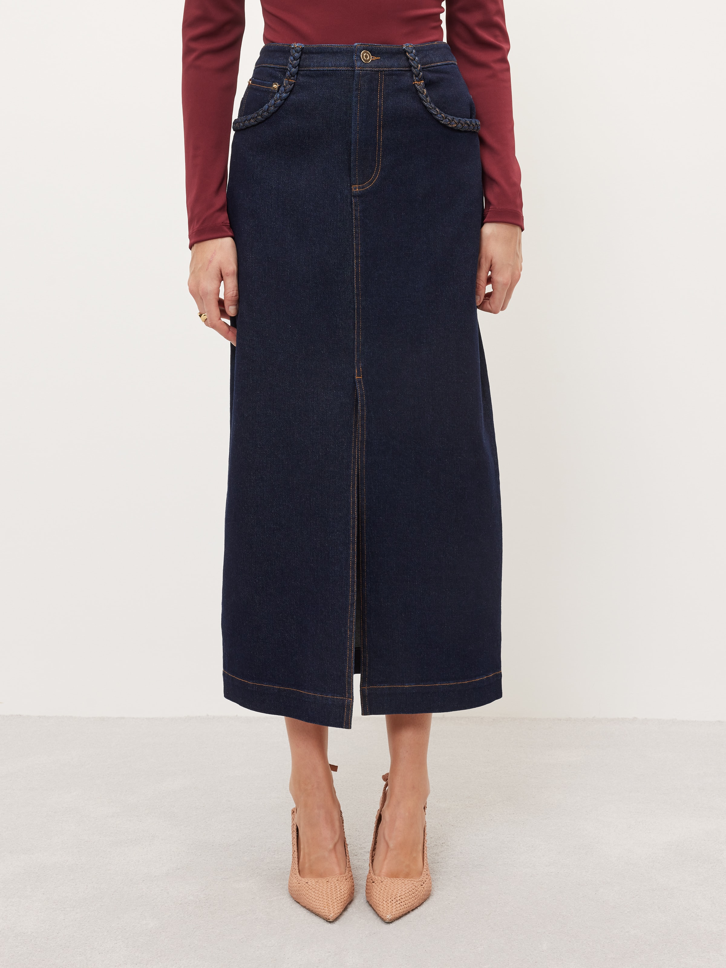 Berlin Braided Midi Denim Skirt - Portmans Online