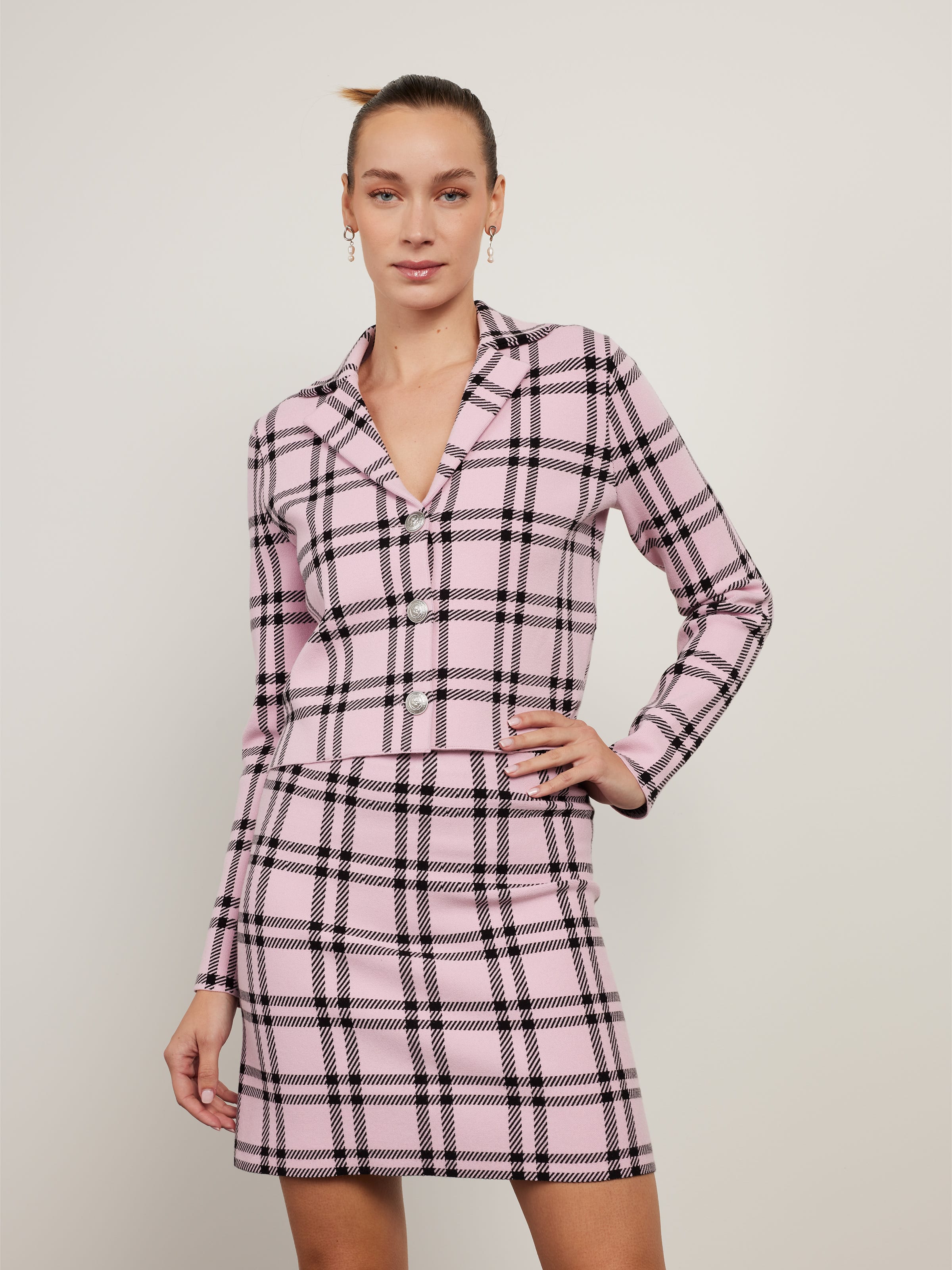 Raquel Check Crop Jacket Light Pink Black Portmans Online