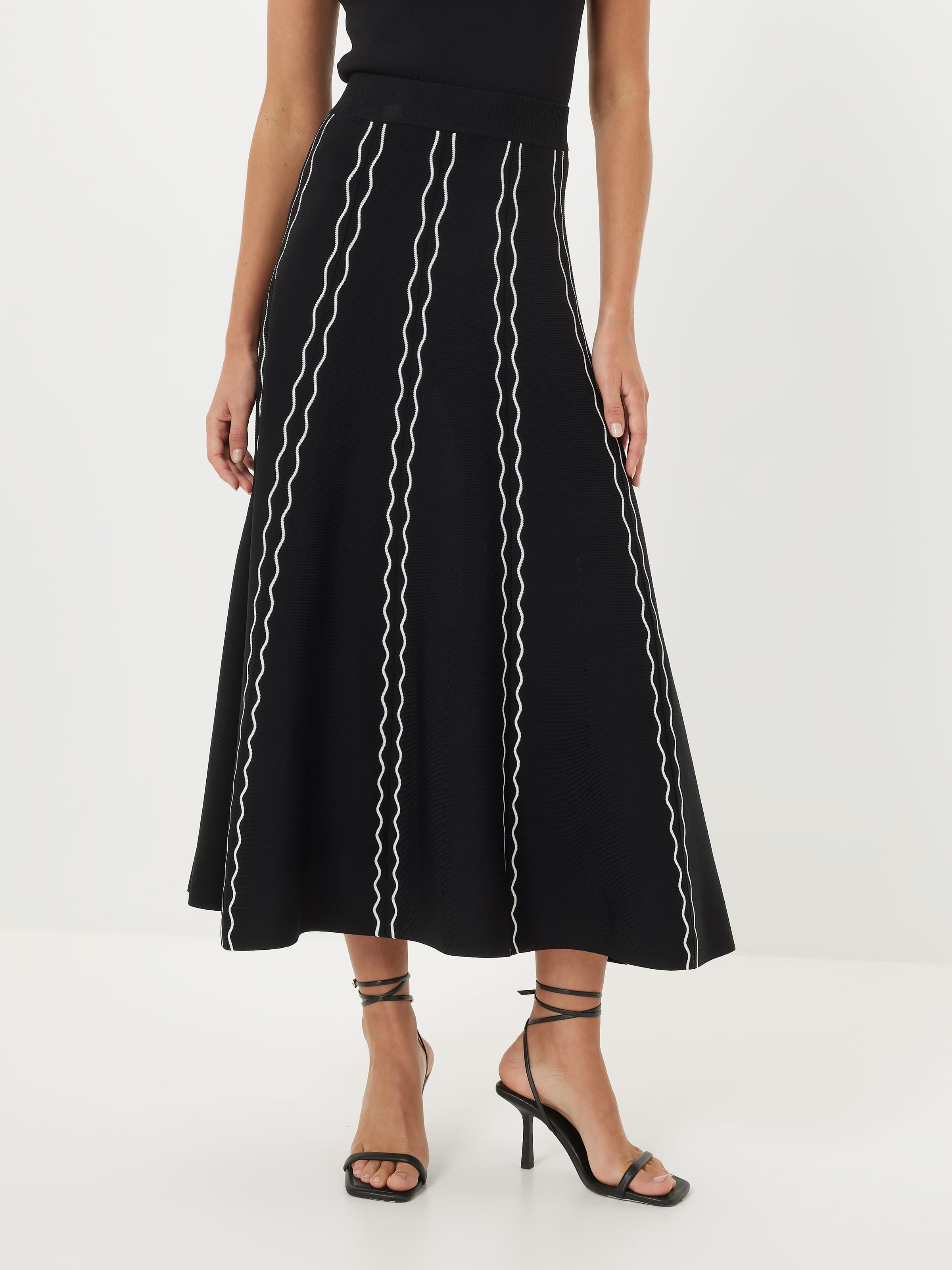 Pia Scallop Trim Midi Skirt Black Cloud Dancer - Portmans Online