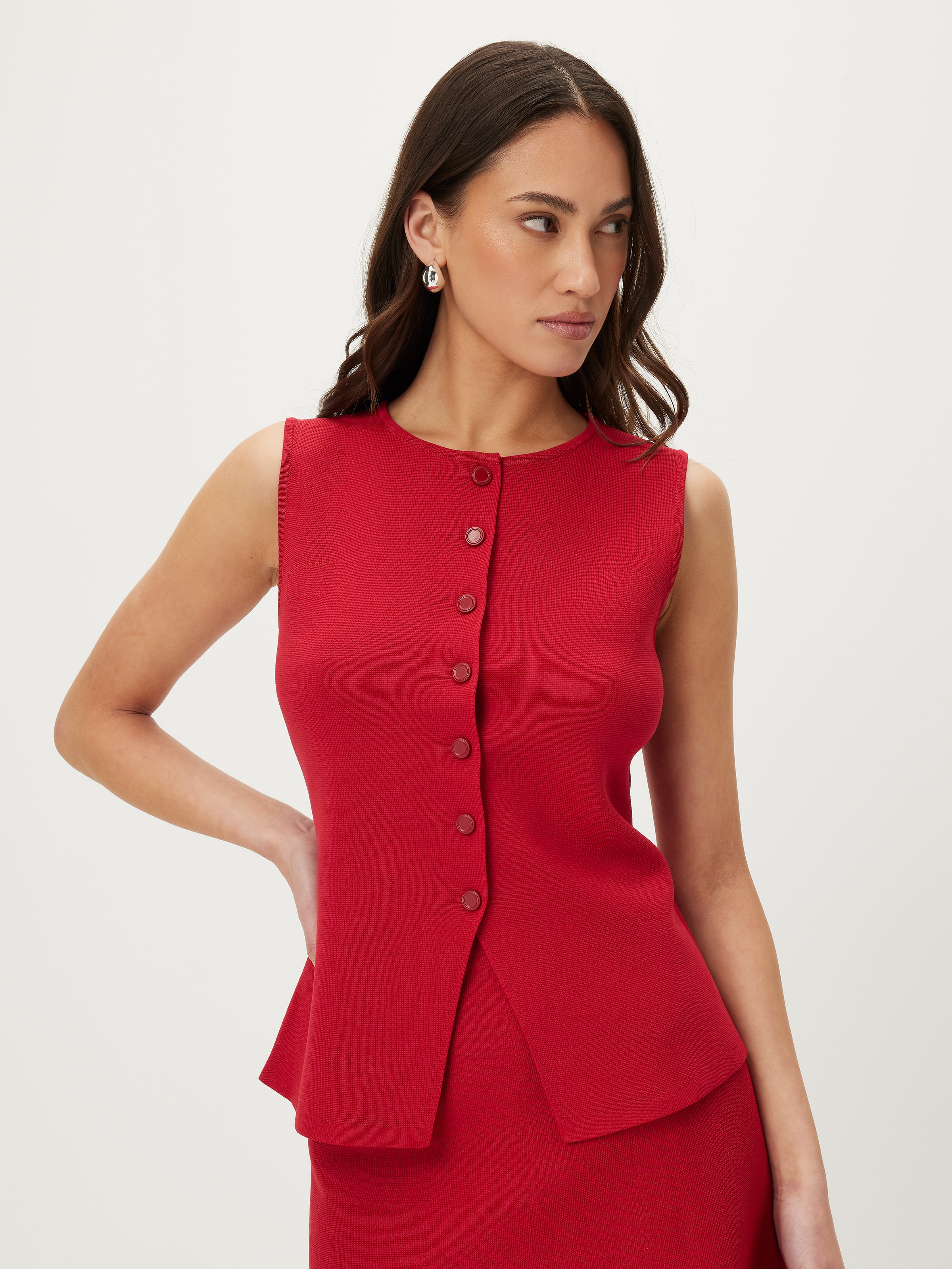 Mia Boat Neck Button Up Vest Rose Red - Portmans Online