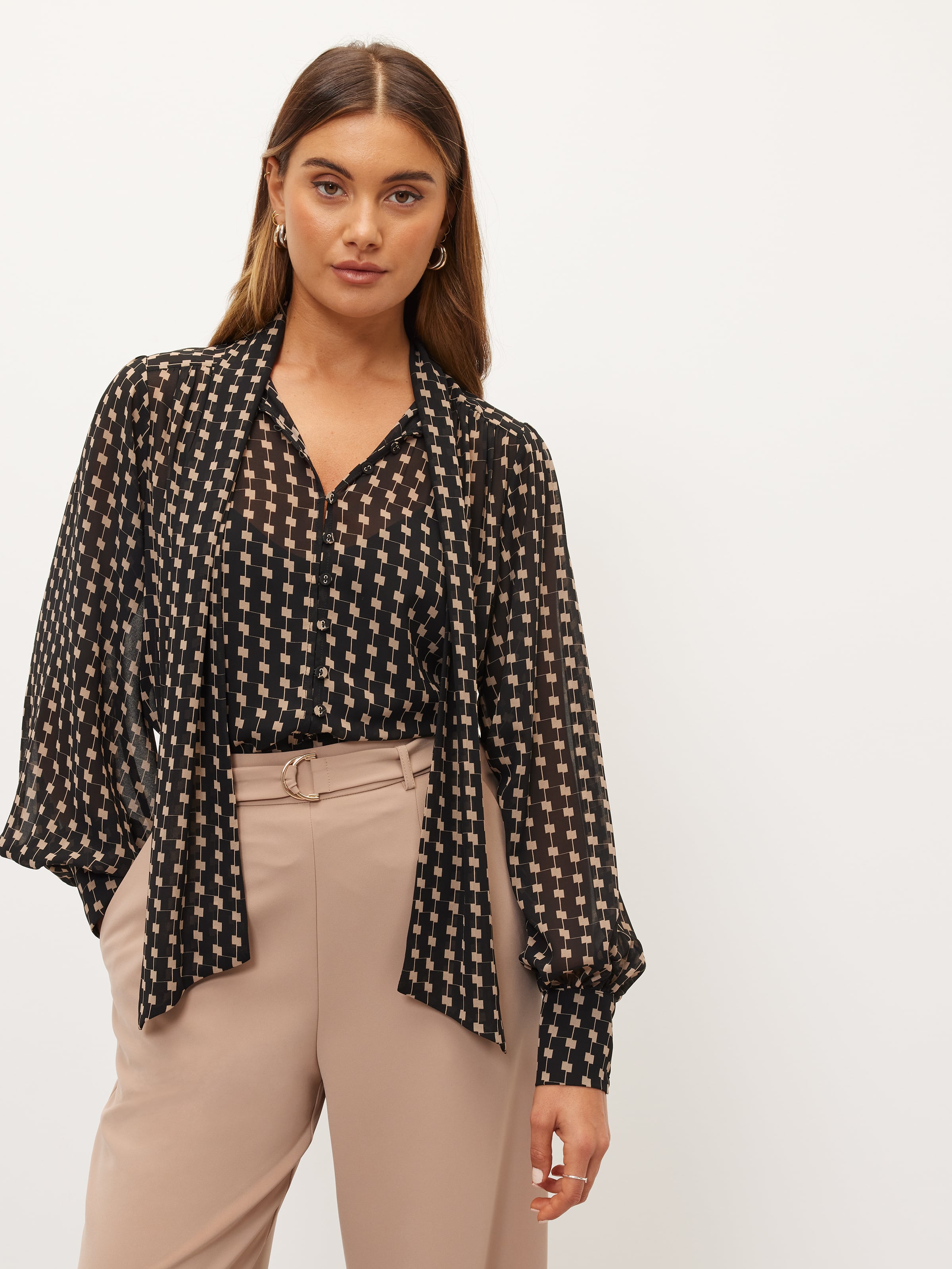 Amelia Tie Neck Blouse - Portmans Online