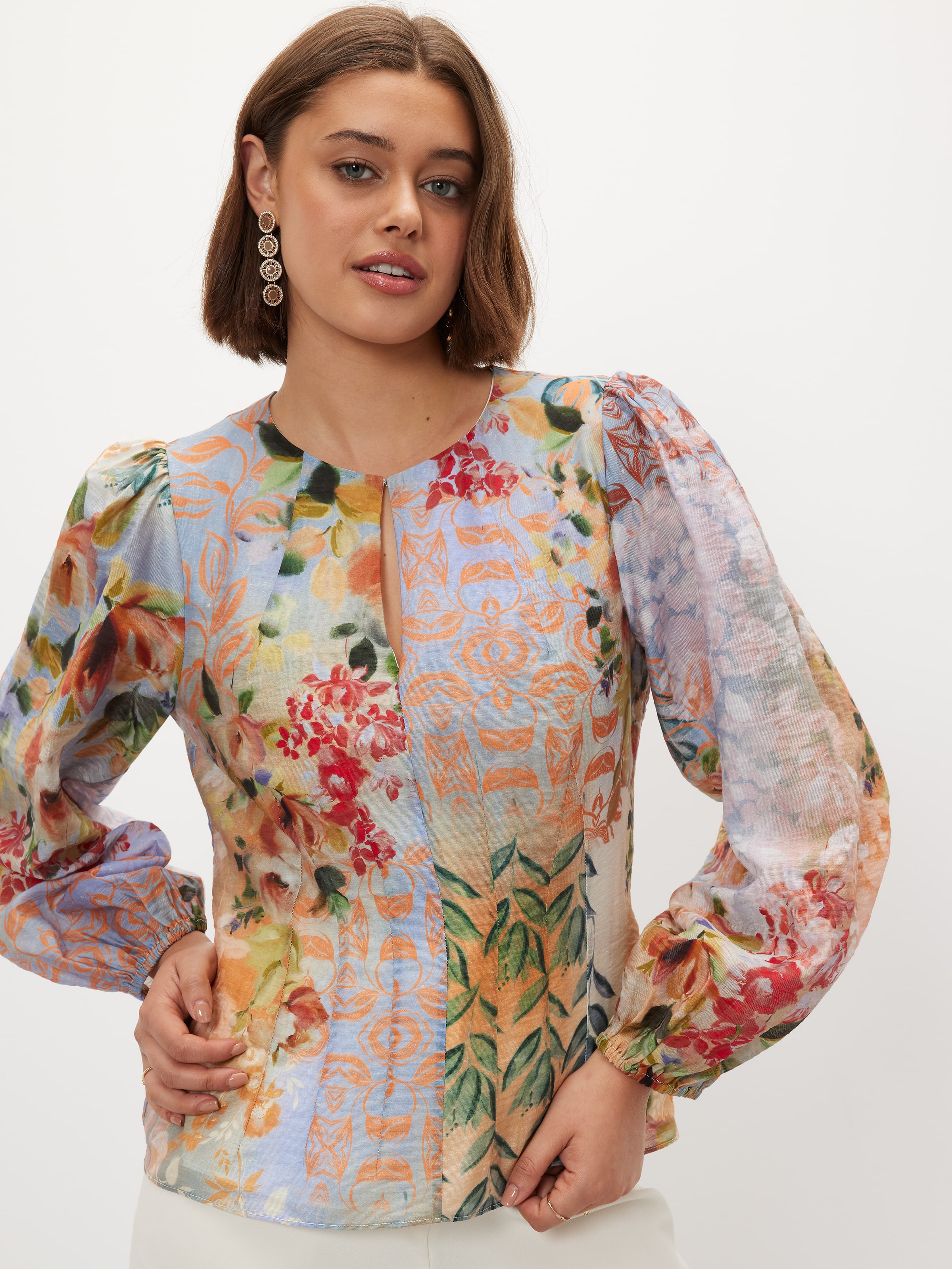 Mabel Geometric Long Sleeve Blouse