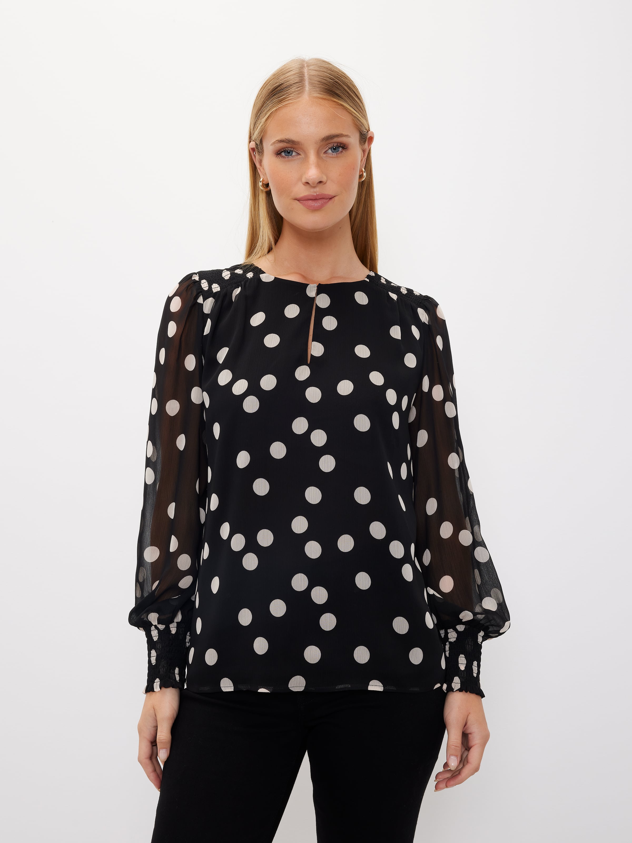 Jessie Printed Long Sleeve Shell Top - Portmans Online