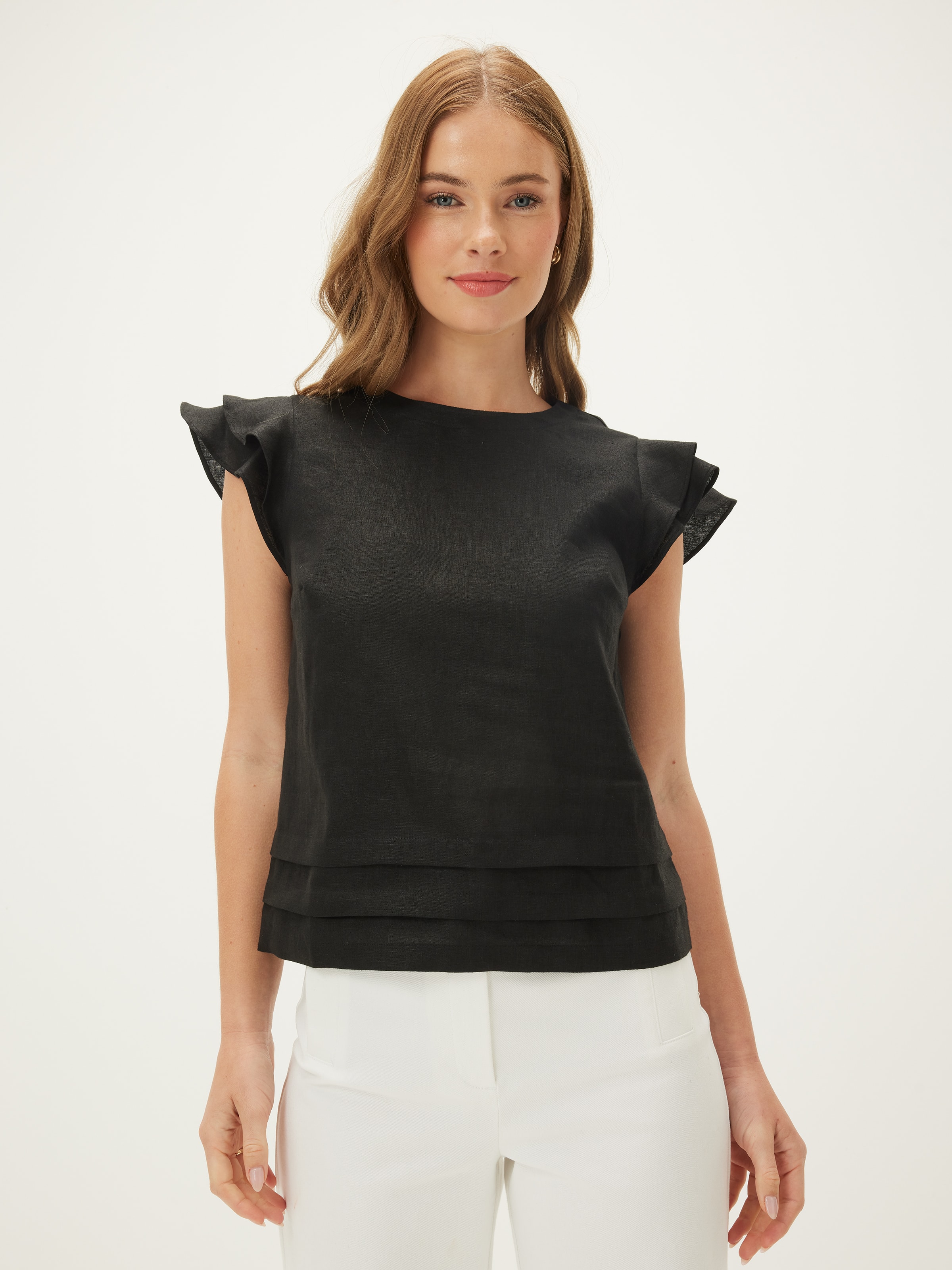 Lena Linen Shell Top Black - Portmans Online