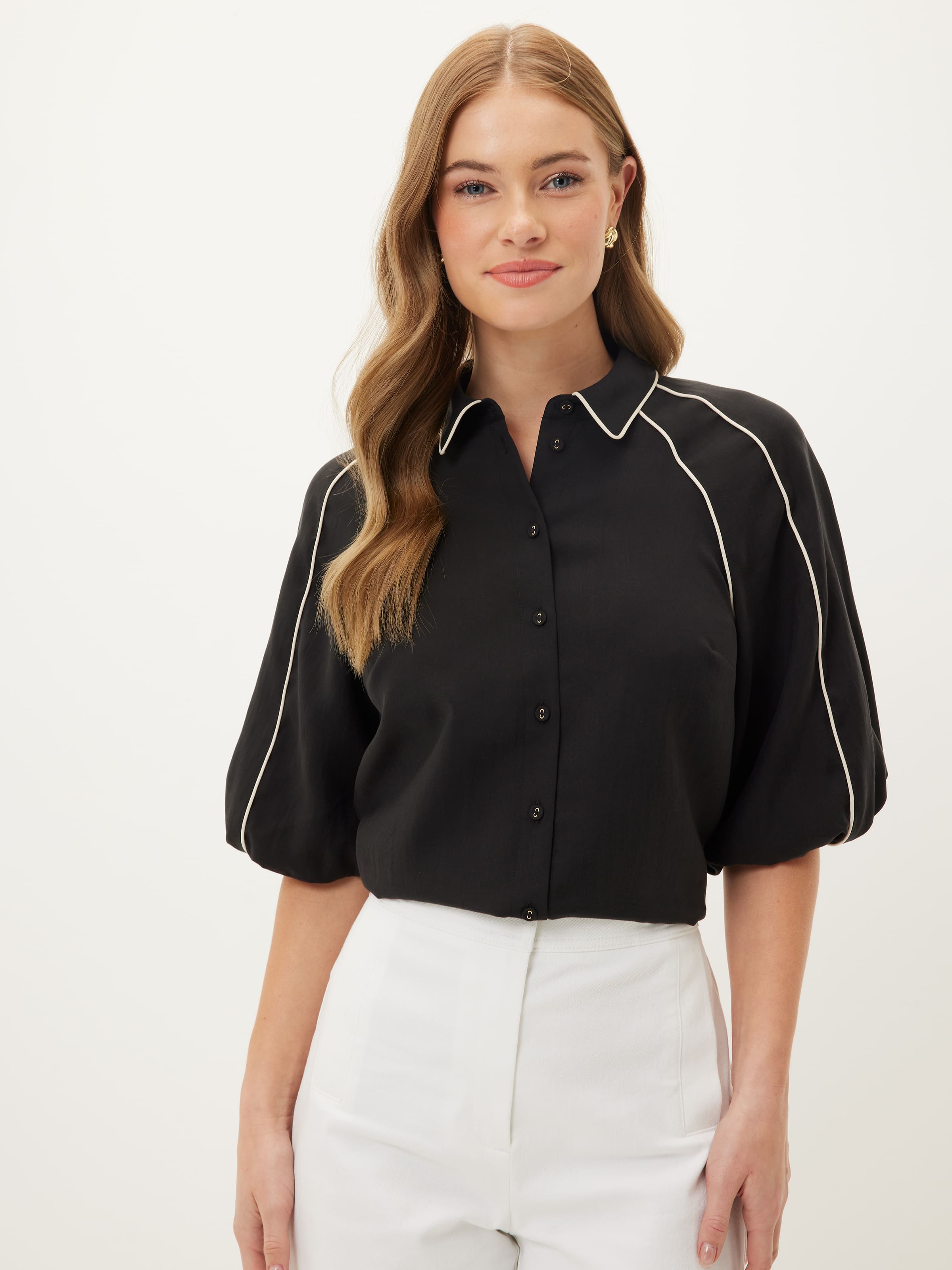 Frankie Panelled Sleeve Blouse Black Birch - Portmans Online