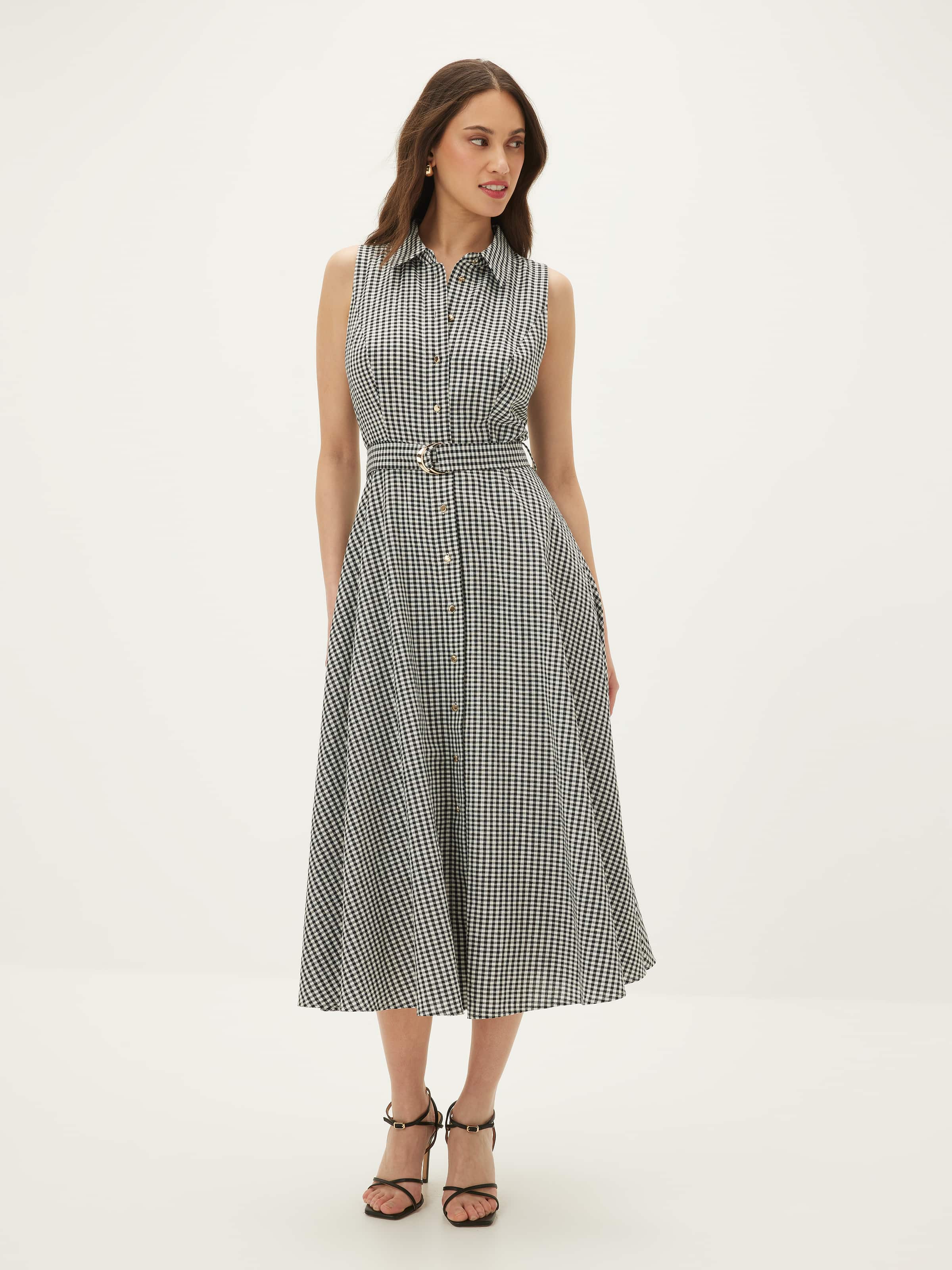 Eliza Gingham Belted Shirt Dress main image 0