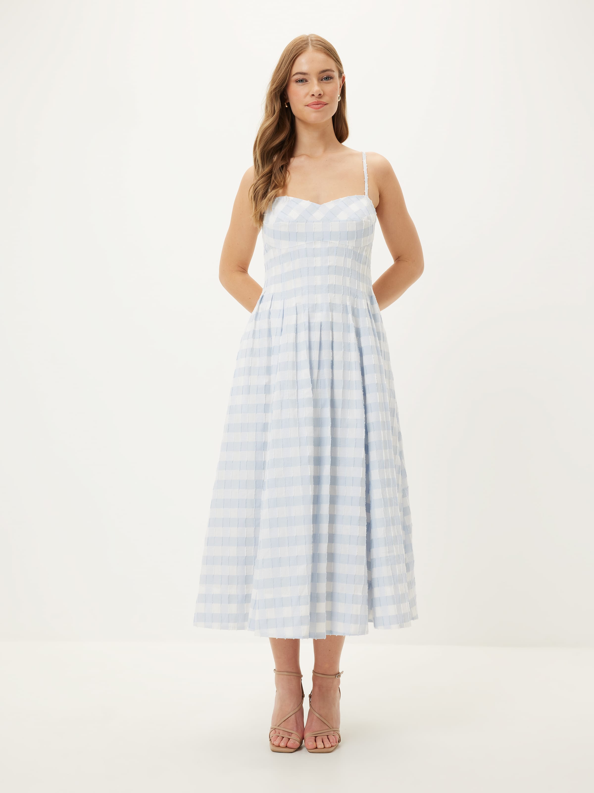 Meredith Dress Light Blue Gingham with Light Pink