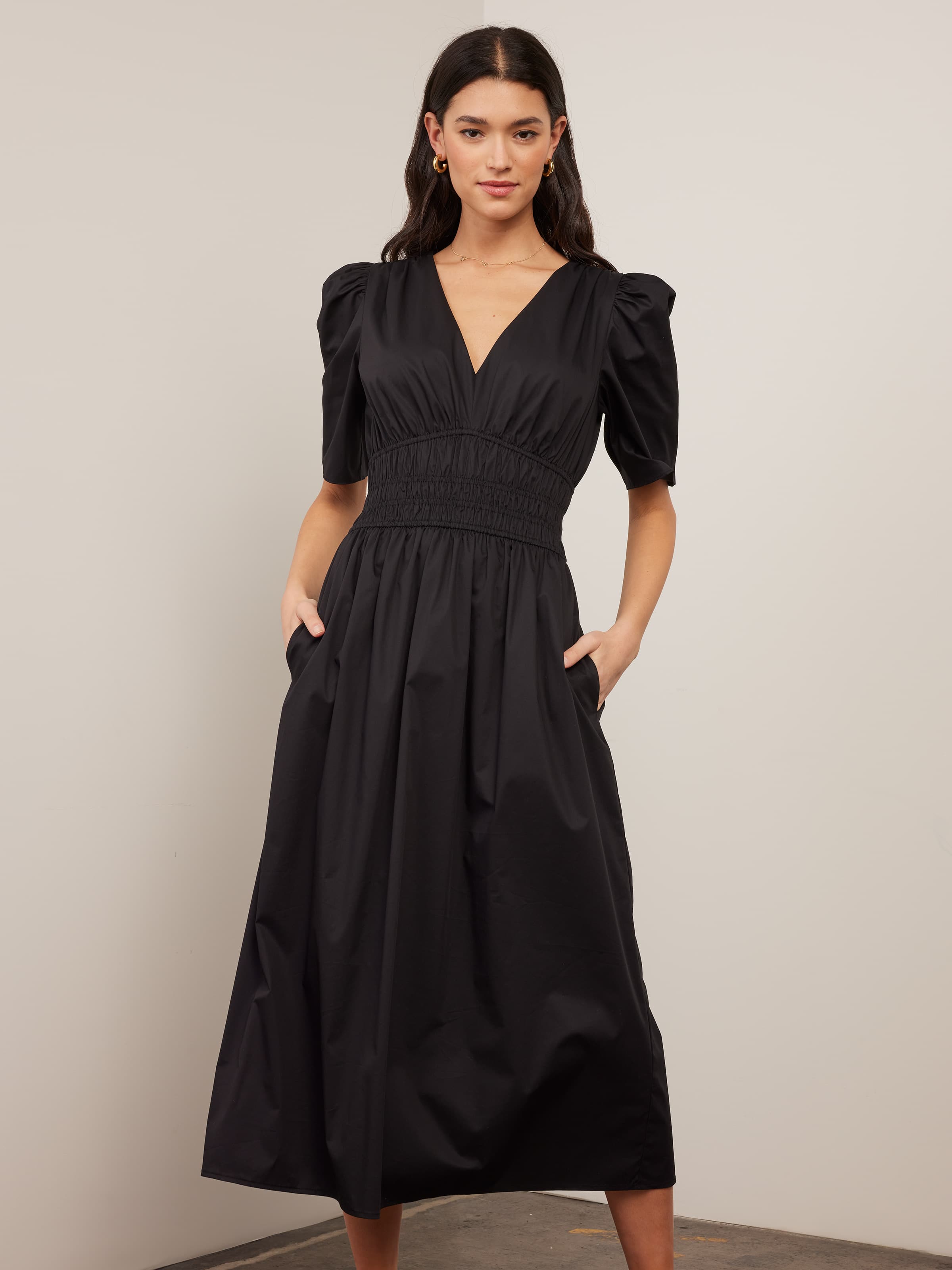 Bella V Neck Midi Dress Black - Portmans Online