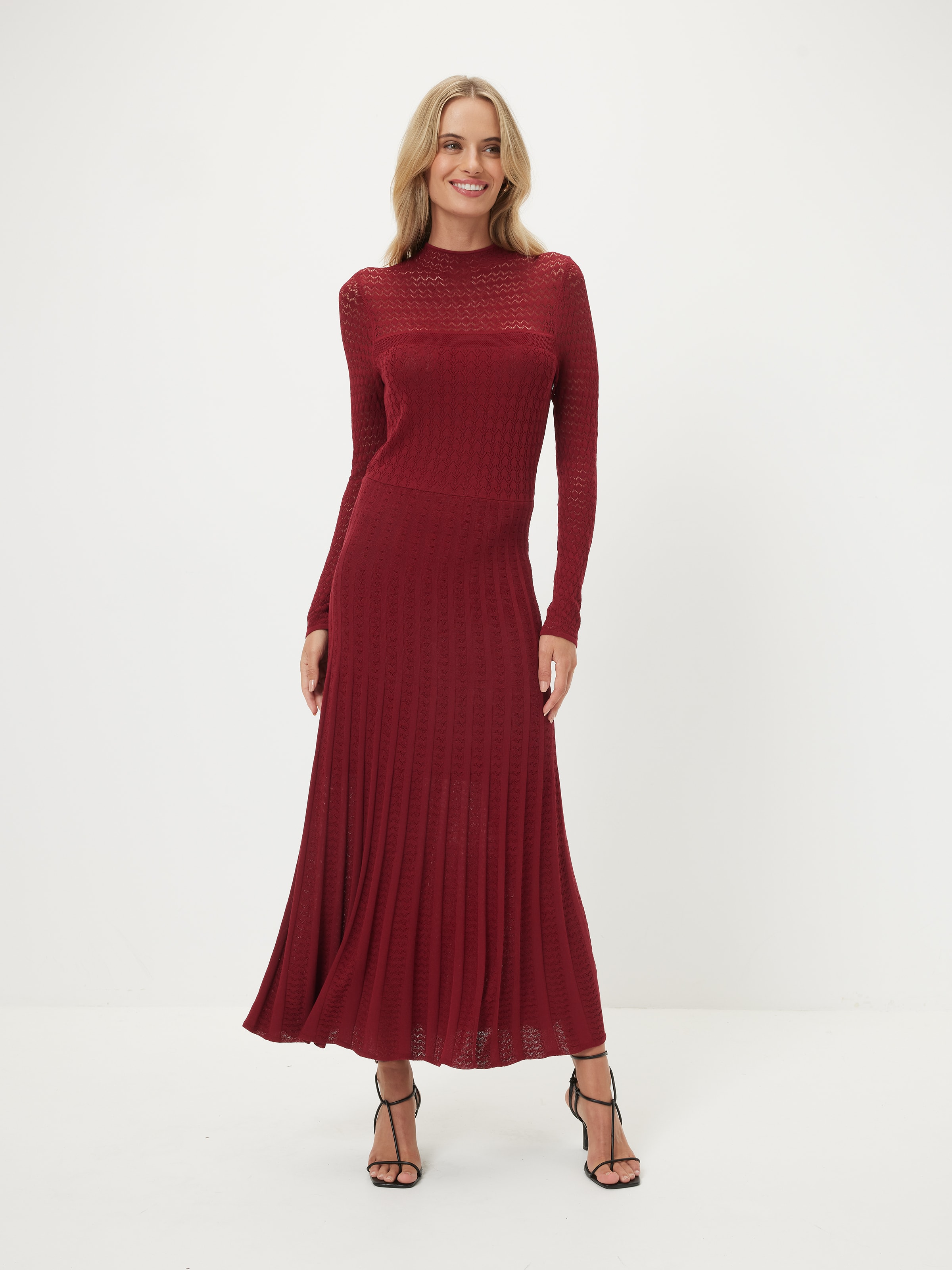 Kayley Knitted Lace Dress Deep Rouge - Portmans Online