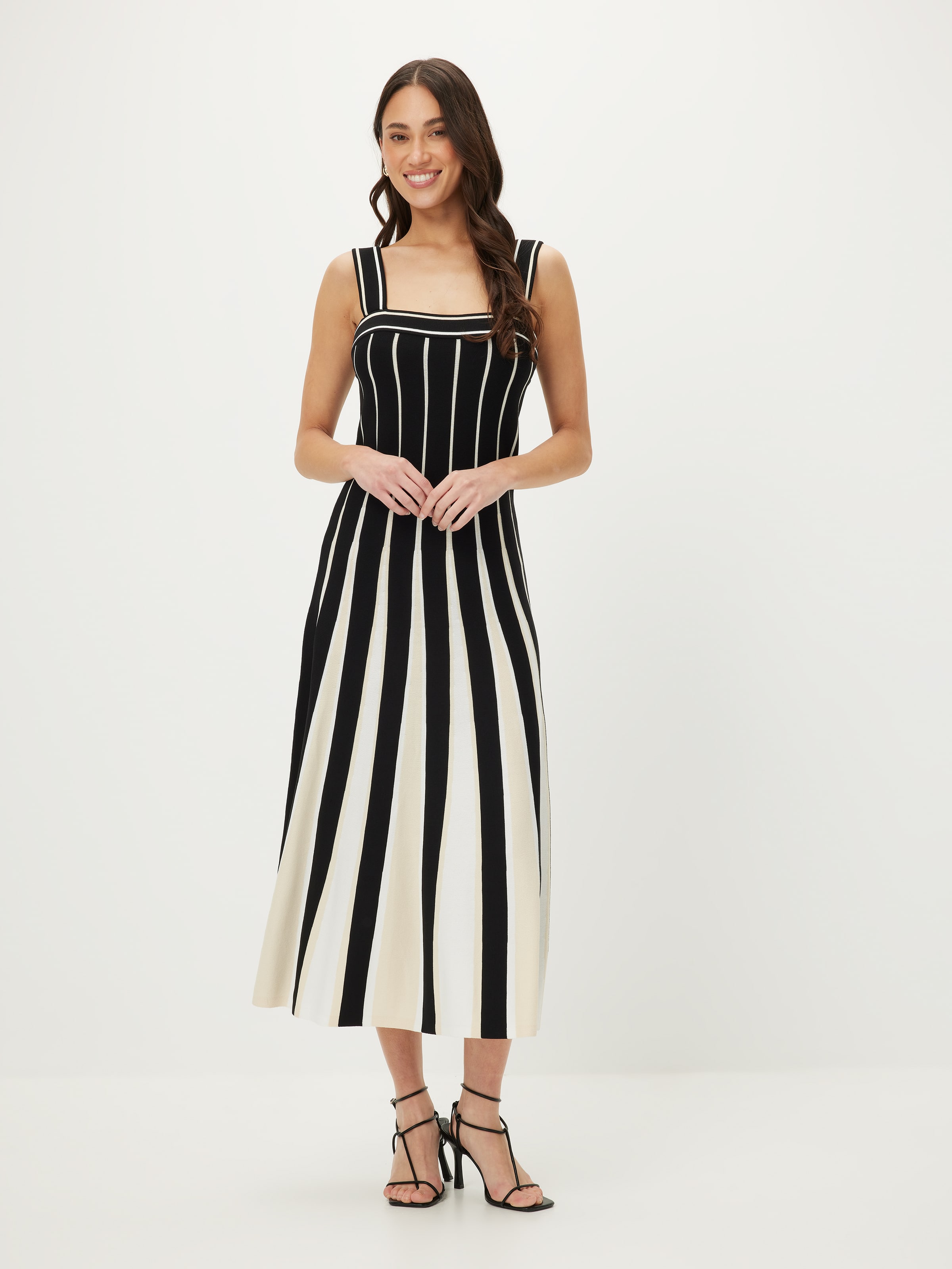 Ivy Stripe Detail Midi Dress Black Multi - Portmans Online