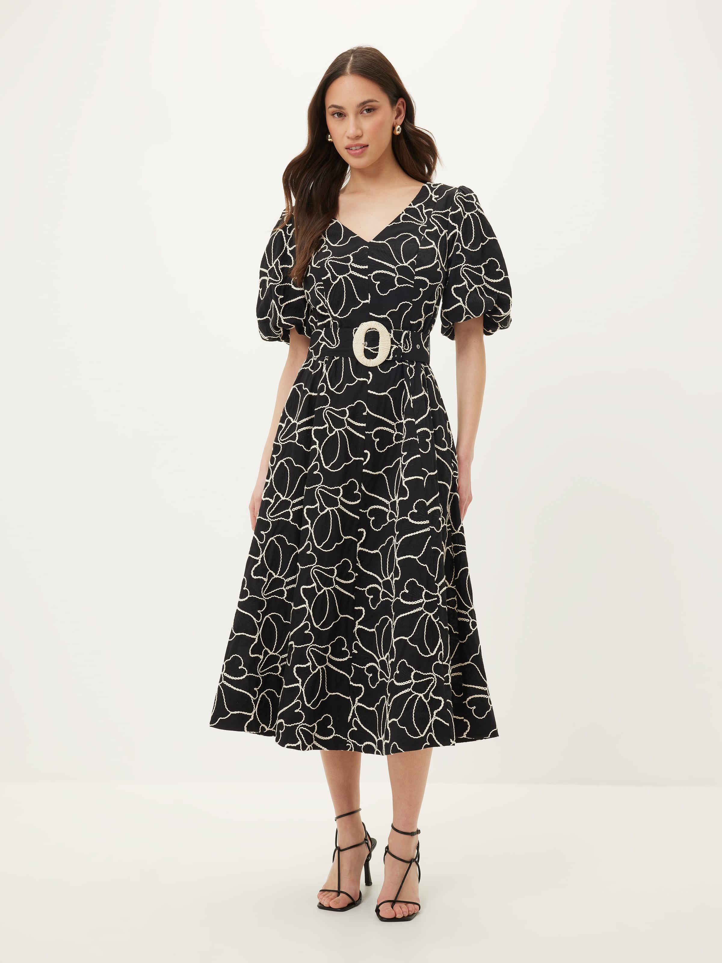 Kendall Embroidered Midi Dress Black White - Portmans Online