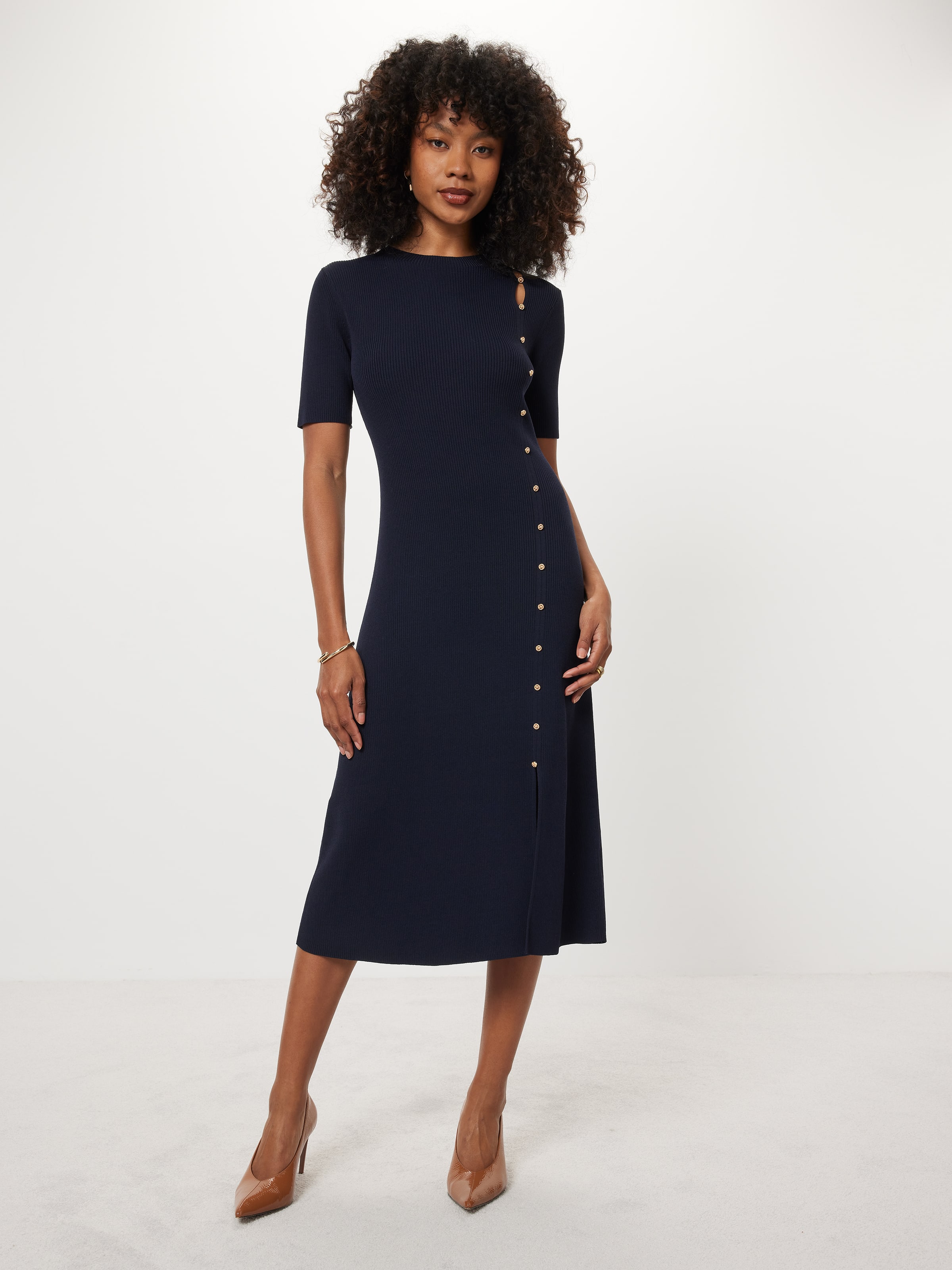 Structure Button Midi Dress Navy